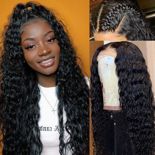 

deep wave lace front wig 13x4 lace front human hair wigs pre plucked with baby hair remy west kiss wig for black women, Black;brown