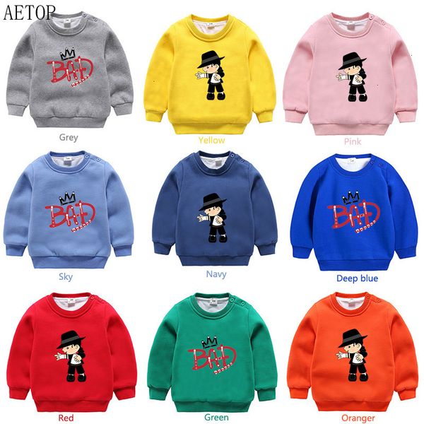 

80-130cm bad boy michael winter plus velvet sweatshirt boys girls funny hoodies for kid o-neck children cartoon baby, Black