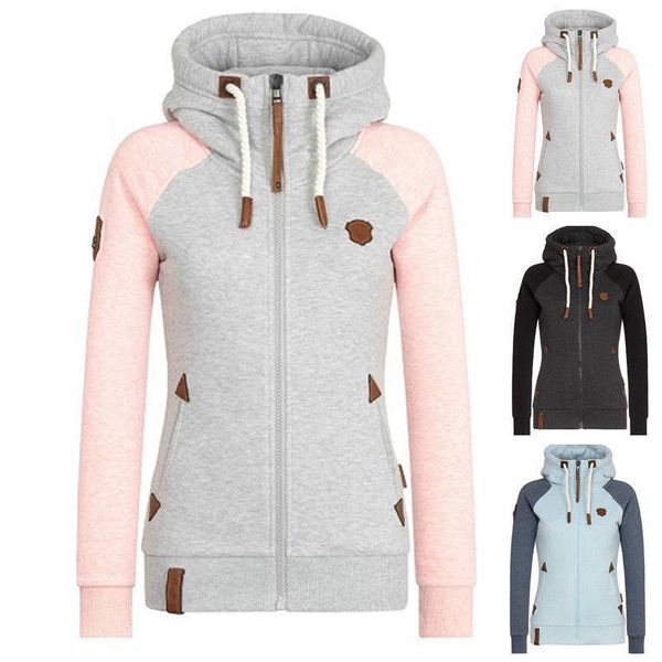 

1 pc women irregular fashion loose hooded sweatshirt ladies sports crop clothes solid color stitching zipper long sleeve, Black