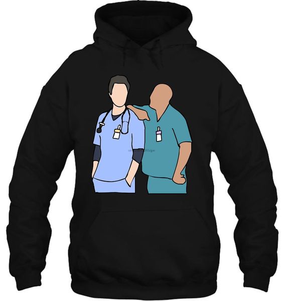 

men hoodie printed jd and turk scrubs sleeve women streetwear, Black