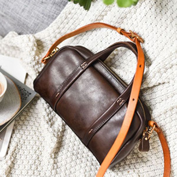 

vegetable tanned cowhide shopping bag retro literary female bag texture cowhide large shoulder tote
