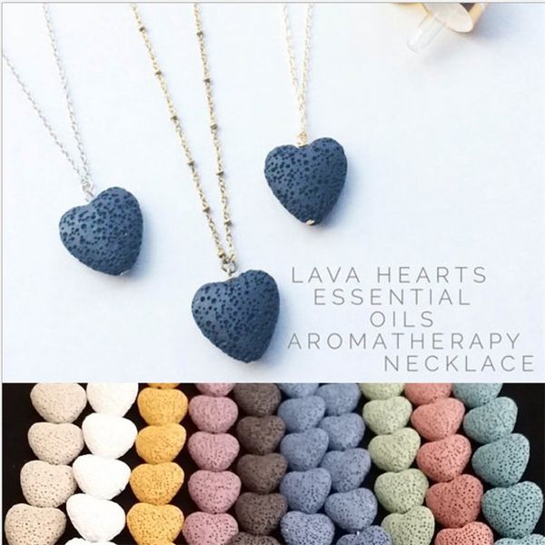 

heart lava-rock bead long volcano necklace aromatherapy essential oil diffuser necklaces black lava pendant jewelry sz475