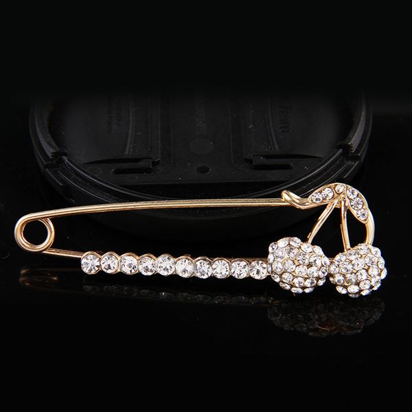 

clear rhinestone cherry shape sweater hat breastpin pin large fasten brooch, Gray
