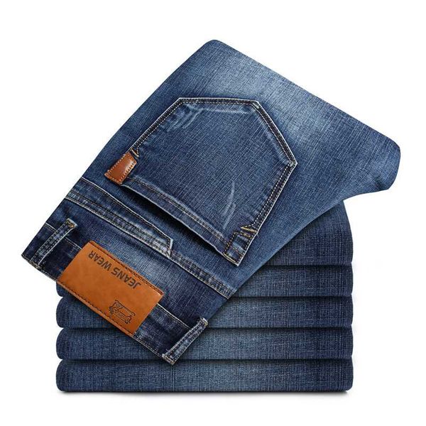 

2020 new men's stretch-fit jeans business casual classic style fashion denim trousers male black blue gray pants plus size 40