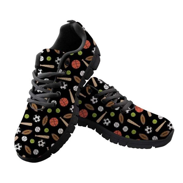 

thikin black sneakers with football basketball baseball print women summer spring flats comfortable mesh shoes custom pattern