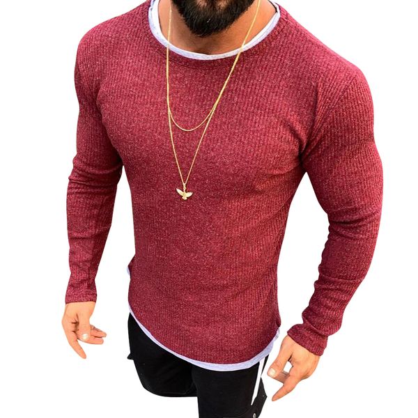 

men's fashion double layers knitted o-neck pullovers male long sleeve basic shirt slim fit casual sweaters 2019 new, White;black