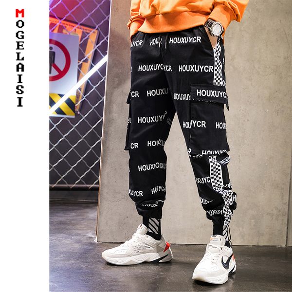 

streetwear pants men letter printing fashion hip hop pants black multi-pocket harem casual trousers m-xxxl a151-880