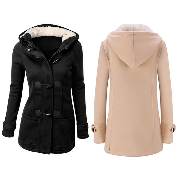 

2 pcs women's spring autumn trench coat long overcoat female hooded coat zipper horn button outwear(camel,s/us-4&black,xxl/us-12, Tan;black