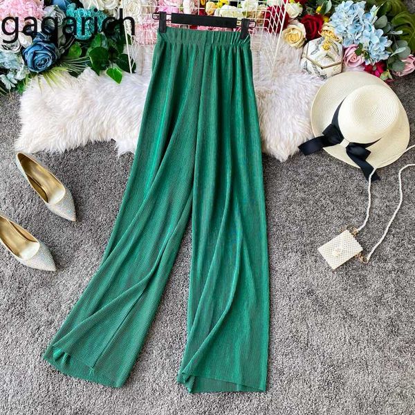 

gagarich women summer wide leg pants lady elastic empire sagging long pants femme chic korean solid casual loose trousers, Black;white