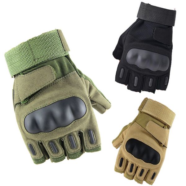 

army tactical gloves hunting fingerless hard knuckle combat gloves men hiking cycling 3 color, Black