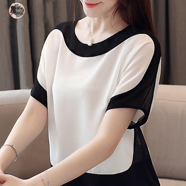 

blusas блуза mujer de moda 3397 с коротким рукавом лето женщины блузы плюс размер топы шифон белый женщин топы 2019 50, White