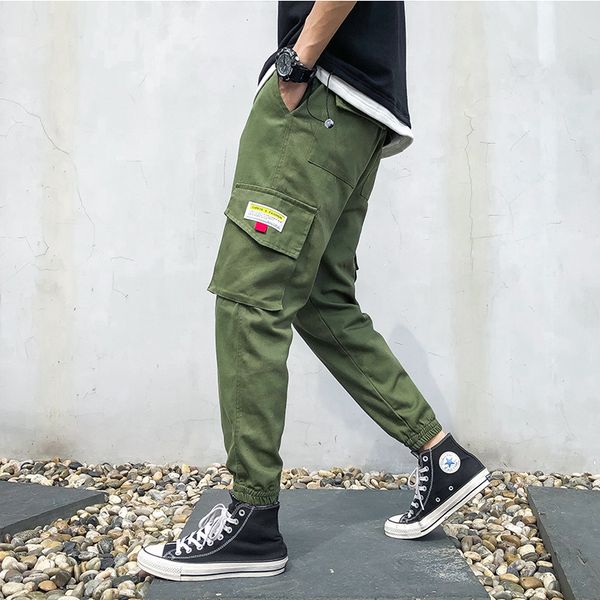 

2019 человек осень зима streetwear multi-карманный cargo pants мужские причинная sweatpants мужской багги joggers инструмент брюки sportpant, Black