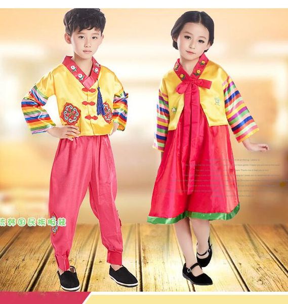 

spring 2017 children korean hanbok girl&boy stage performance costume, Red