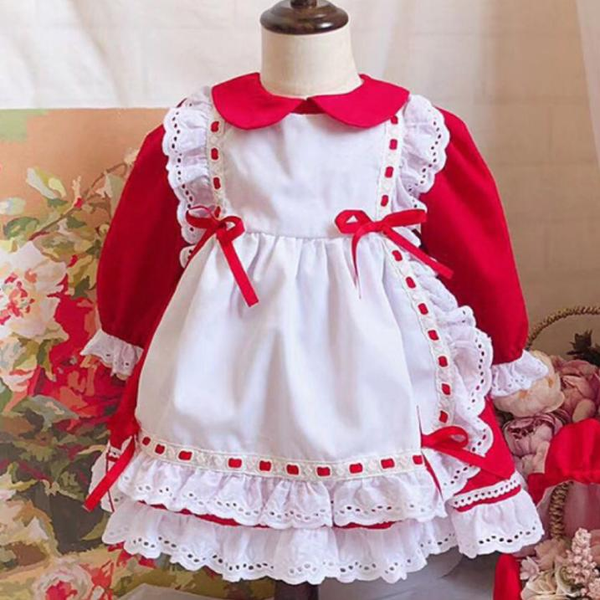 

girls dress baby princess party spanish birthday christmas kids dresses for girl lace bow children boutique dress, Red;yellow