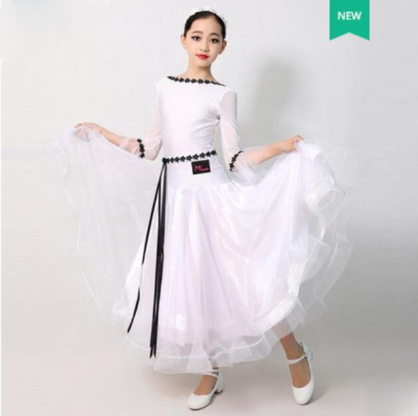 2019 Standard Ballroom Dance Dresses Children White Long Sleeve Waltz Competition Dancing Skirt Girl S Classical Dance Dress From Missher 96 9