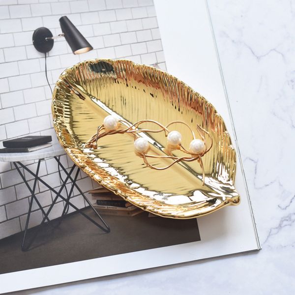 

nordic ceramic dessert plate gold tree leaf earrings fruit jewelry plate decoration craft home decoration dessert display bowl