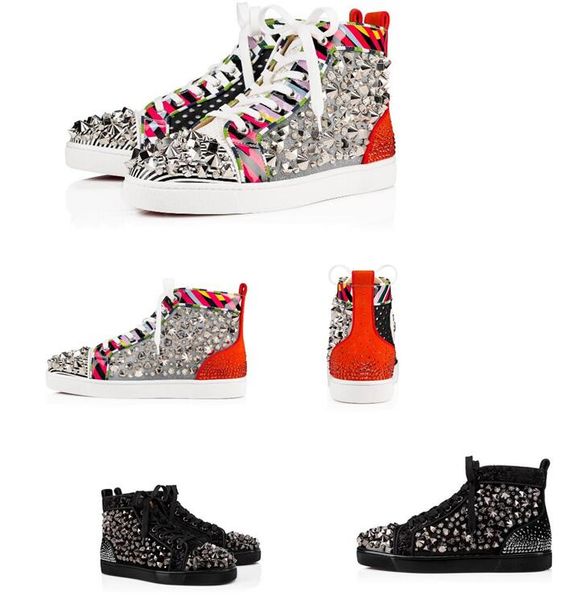 

2019 new mutil spikes shirt suede pointed casual flat shoes red bottom high heels men and women party designer sports shoes size: 36-46, Black