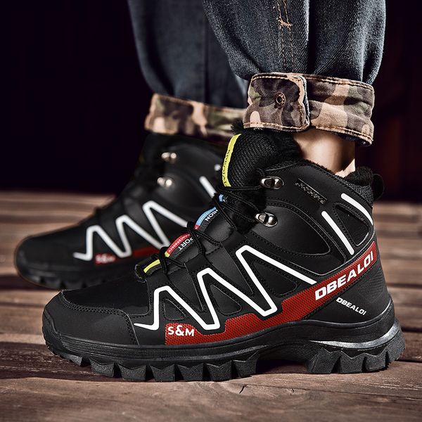 

winter men's outdoor shoes men's warm comfortable anti slip wearable hiking shoes boots plus size 39-48, Black