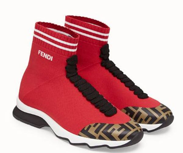 

With box 2019 de igner men women ca ual fa hion ock hoe brand ff high white black red blue yellow ela tic cloth neaker loafer