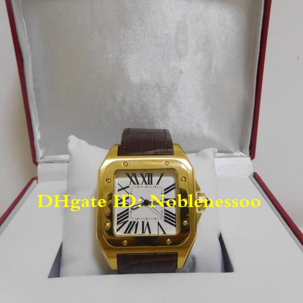 

в коробке новые мужские 100 xl большой нержавеющей стали 18 карат желтого золота ref. w20072x7 кожаный ремешок механические мужские автомати, Slivery;brown