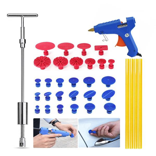 

pdr car paintless dent repair remover removal kit 28pcs glue tabs t puller slide hammer