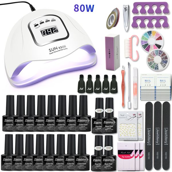 

nail set led nail lamp manicure set uv lamp kit for manicure 80/54/36w gel art tools file base coat