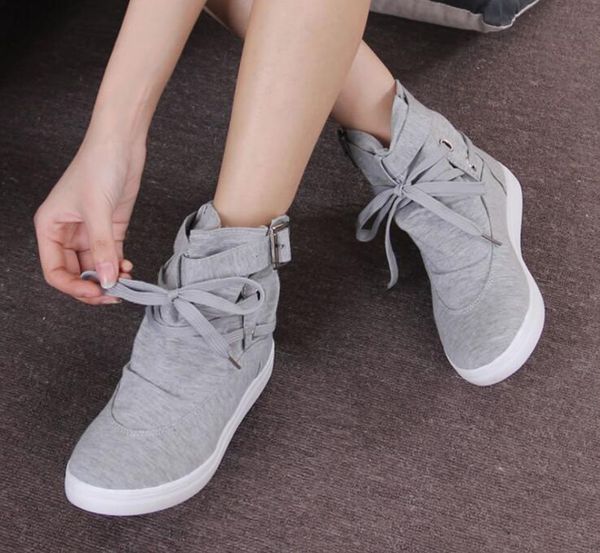 

spring and summer new korean women's boots high upper shoes canvas round head strap neutral flat casual breathable, Black
