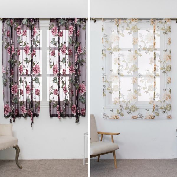 

butterfly flower type roman short curtains use for living room kitchen burnt-out flower tulle semi-shading sheer curtains