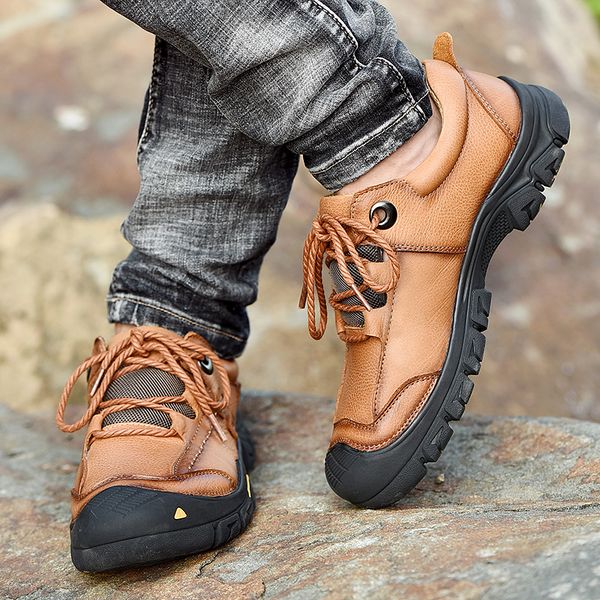 

aruonet genuine leather autumn men shoes plus size outdoor casual platform sneakers non-slip walking men shoes chaussure de luxe, Black