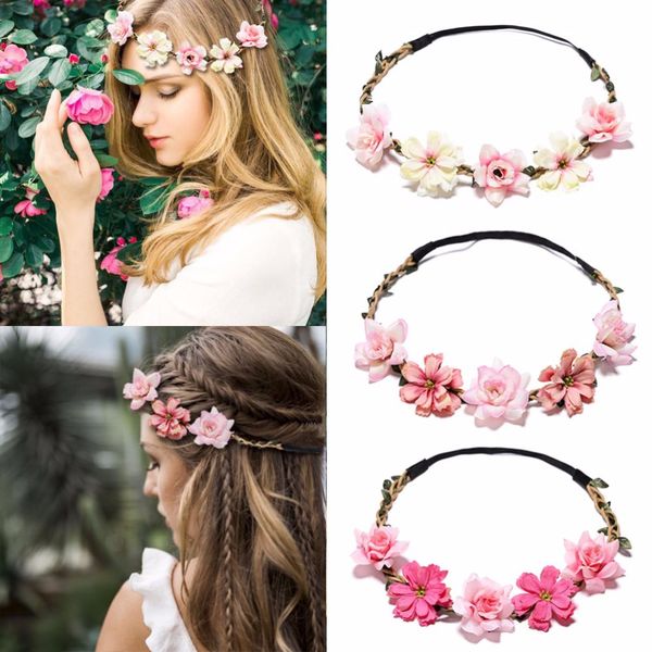 Sweet Flower Crown Bride Wreath Wedding Garlands Adjustable Hair Accessories Beach Wianek Kwiatowy Boho Elastic Headband Girl Hair Accessories Little