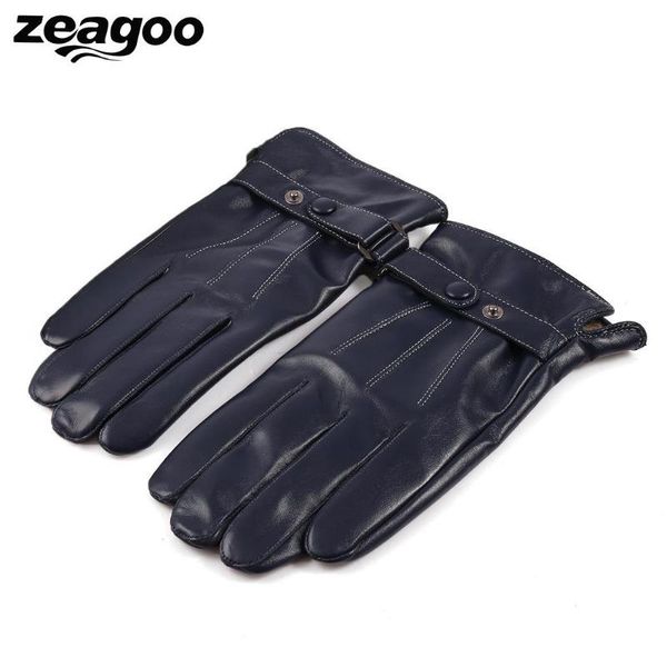 

fashion men' leather touchscreen gloves texting driving fleece lining, Blue;gray