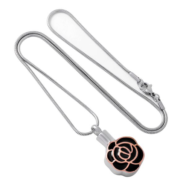 

z22 silver and rosegold rose flower stainless steel cremation jewelry for women keepsake urn necklace hold loved ones ashes memorial pendant
