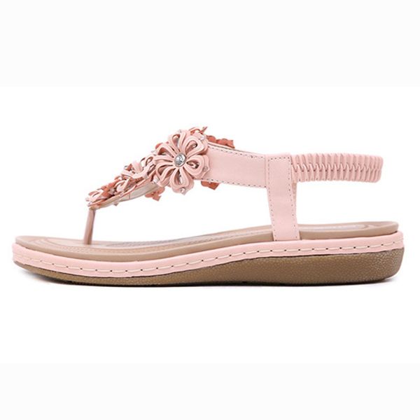 

женская обувь плюс размер 35-42 женщины сандалии богемское rhinestone цветы плоские сандалии летние туфли пляж вьетнамки женские тапочки, Black