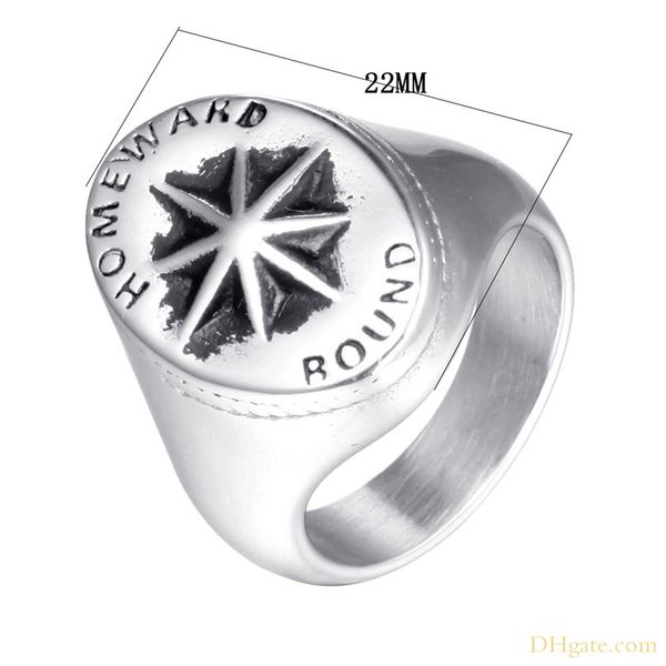 

men's trendy punk style pole star design stainless steel rings jewelry, Silver