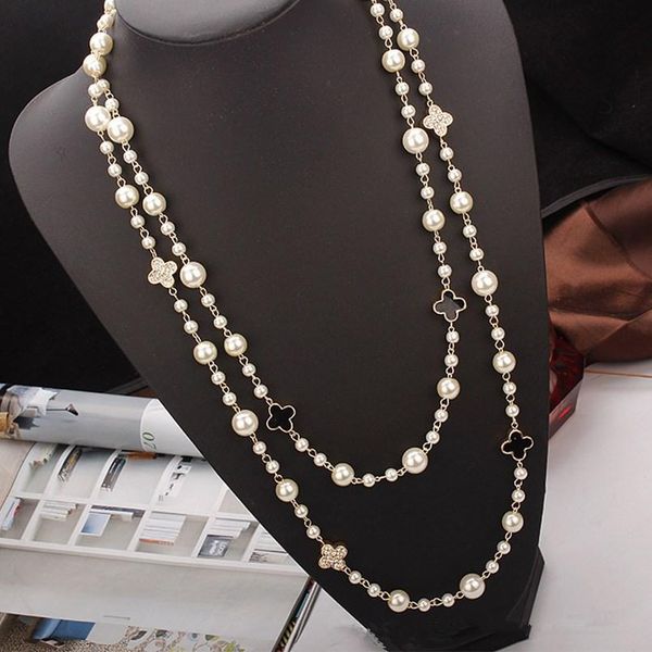 

2020 fashion women pearls sweaters necklace rose gold plated designer pearl jewelry necklace for female luxury accessories jewellery, Silver