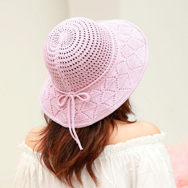 

women sun protective hat cotton knitted foldable soft breathable beach cap for outdoor nin668, Blue;gray