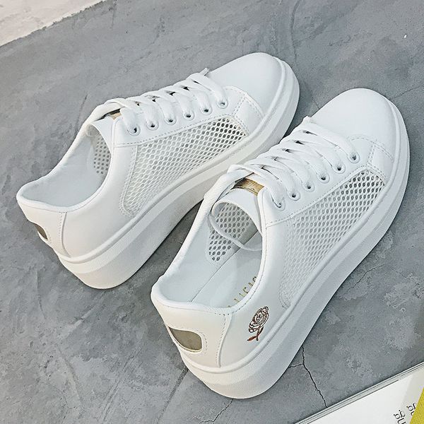 

new white pu mesh fashion shoes women flats casual shoes spring walking shoes british style lace up jogging shoe zapatos mujer, Black