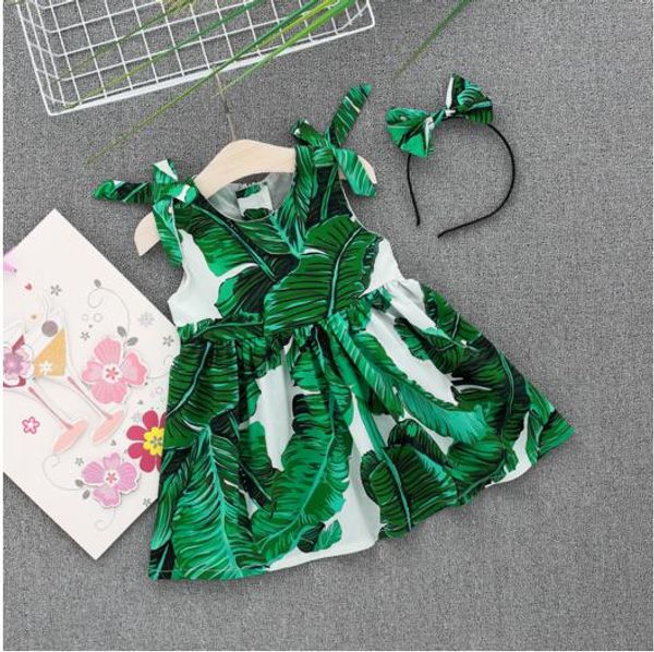 

children's wear 2019 summer new girls print sleeveless dress baby cotton princess dress korean clothing plus headband, Red;yellow