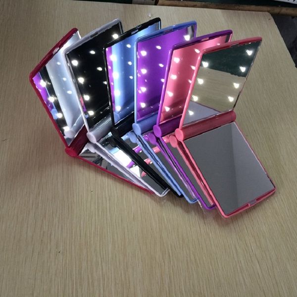 

2019 lady makeup cosmetic 8 led mirror folding portable compact pocket led mirror lights lamps color randomly