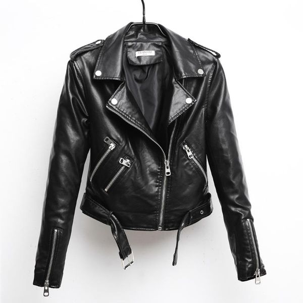

women faux leather jacket long sleeve solid zipper motorcycle outwear pu leather jackets autumn slim streetwear coat, Black