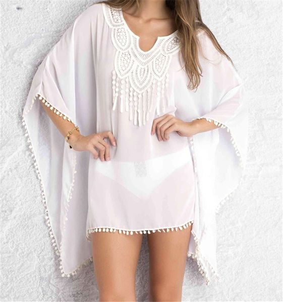 

new chiffon collar flower plus lace loose beach bikini outer cover, Blue;gray