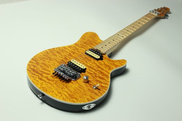 Homem da música Rare Ernie Ball Axis guitarra elétrica grau explosão amarela top maple acolchoado subiu guitarras ponte