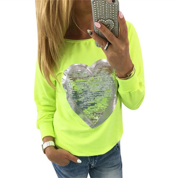 

2019 autumn women sequined heart pullovers o neck long sleeve sweatshirts lady tracksuits o neck casual jumper sudaderas mujer, Black