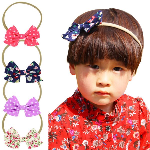 

new baby bowknot dot headbands elastic pgraphy flower hair band for girls children hair accessories, Slivery;white