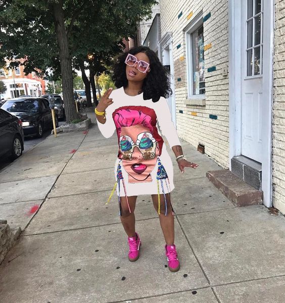 

long dress ladies dresses fur funny new girls women dresses tassel printed girls straight loose t shirts women dress designer clothes, Black;gray