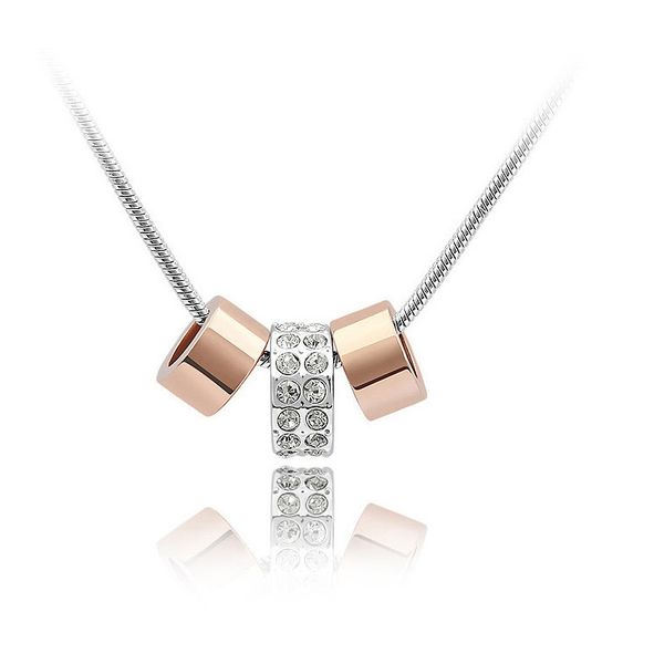 

18k rose gold plated circle cz crystal pendent necklace for women shiny wedding rhinestone bridal jewelry high quality, Silver