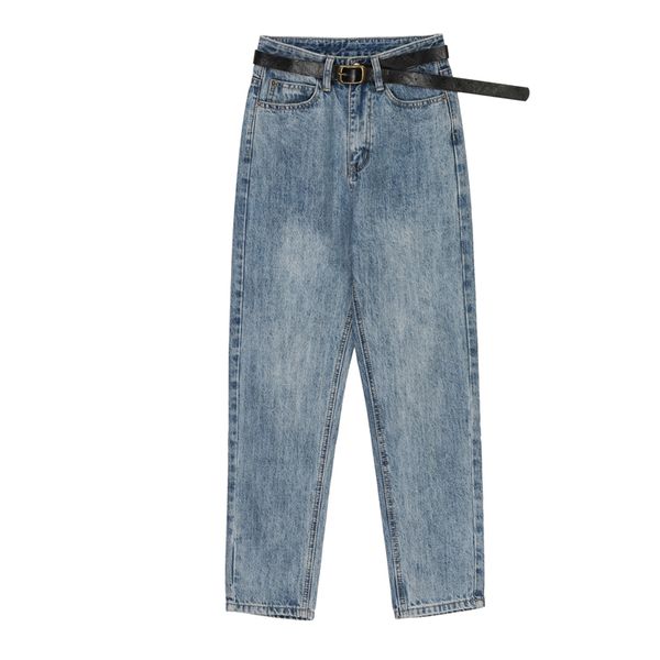 

spring women's jeans casual solid color high waist loose jeans, Blue