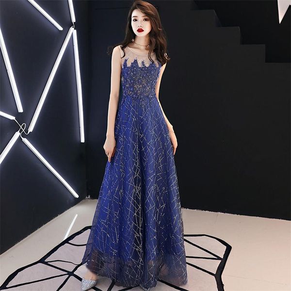 

evening dress navy blue sequins micro-transparent lace o-neck dress formal party vestidos size s-3xl, Red