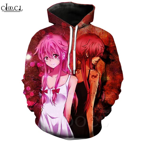 

2020 новый стиль аниме future diary hoodie 3d печати унисекс gasai юно толстовка повседневный streetwear casual coat, Black