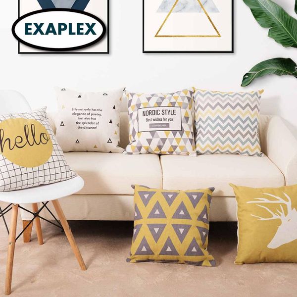 

cushion 45*45two side printed soft cotton linen blend cartoon stripes tropical plants european style pastoral